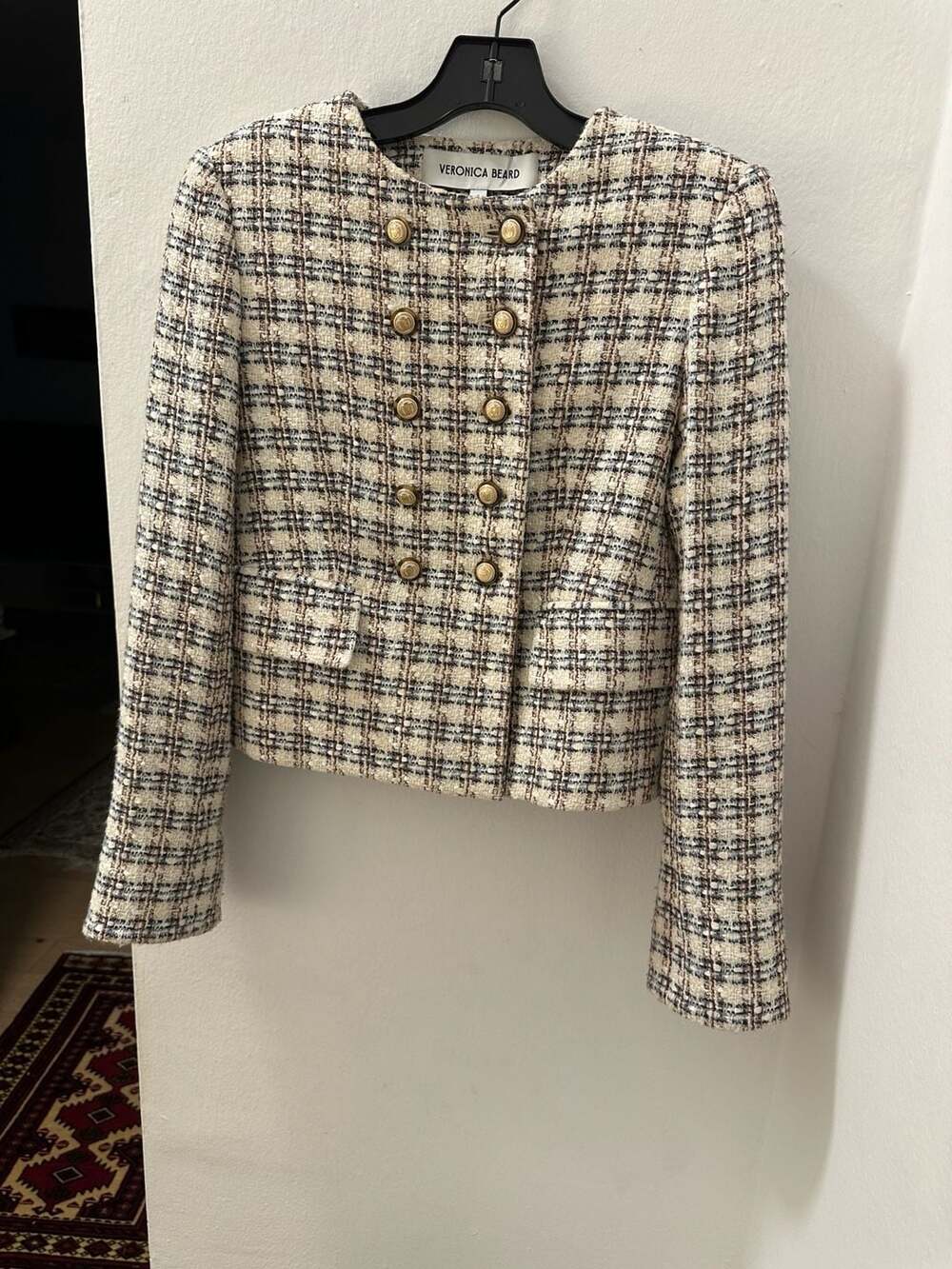 Veronica Beard Bentley Check Tweed Double-Breasted Jacket